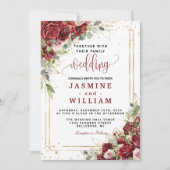 Boho Blush Bourgogne Bloemen Goud Geometrisch Brui Kaart (Voorkant)