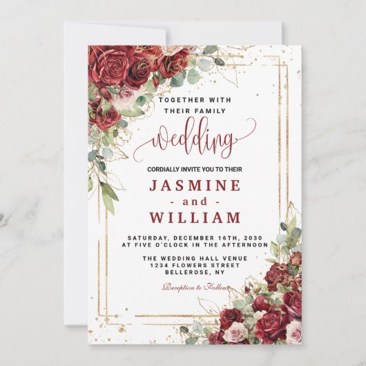 Boho Blush Bourgogne Bloemen Goud Geometrisch Brui Kaart (Voorkant)