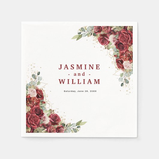 Boho Blush Bourgogne Bloemen Goud Geometrisch Brui Servet (Voorkant)