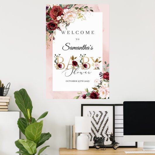 Boho blush Bourgogne gouden folie letters welkom t Poster (Thuiskantoor)