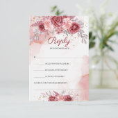 Boho Blush Bourgogne Rozen Bloemen Goud Bruiloft RSVP Kaartje (Staand voorkant)