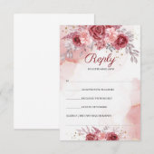 Boho Blush Bourgogne Rozen Bloemen Goud Bruiloft RSVP Kaartje (Voorkant / Achterkant)