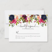 Boho Blush+Bourgogne Waterverf Flowers RSVP Kaart (Voorkant)