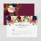 Boho Blush+Bourgogne Waterverf Flowers RSVP Kaart (Voorkant / Achterkant)