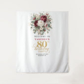 Boho Blush Burgundy 80e Verjaardag Achtergrond Wandkleed (Voorkant)