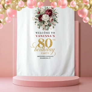Boho Blush Burgundy 80e Verjaardag Achtergrond Wandkleed