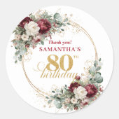 Boho Blush Burgundy 80ste Verjaardag Stickers (Voorkant)