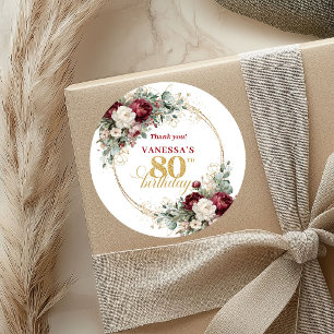 Boho Blush Burgundy 80ste Verjaardag Stickers