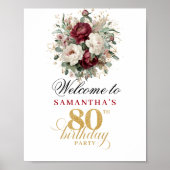 Boho Blush Burgundy 80ste Verjaardag Tafel Sign Poster (Voorkant)