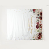 Boho Blush burgundy bloem groen goud bruiloft Wandkleed (Voorkant (horizontaal))