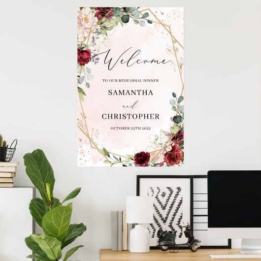 Boho blush burgundy bloemige oefeningswelkom bord poster (Thuiskantoor)