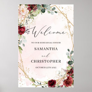 Boho blush burgundy bloemige repetitie welkomstbor poster