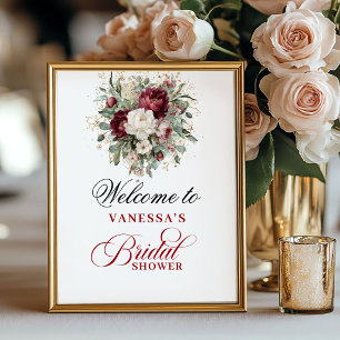 Boho Blush Burgundy Bruiloft Borrel Welkomstbord Poster