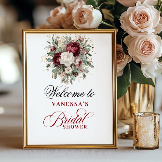 Boho Blush Burgundy Bruiloft Borrel Welkomstbord Poster