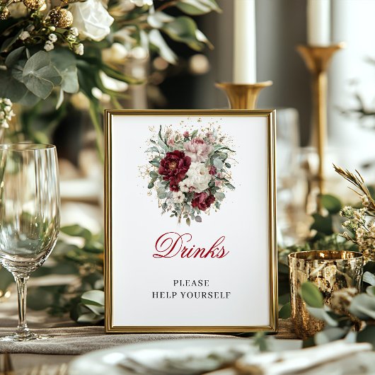 Boho Blush Burgundy Dranken Tafel Sign Dekoratie Poster