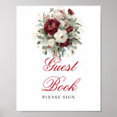 Boho Blush Burgundy Gastboek Bord Bruidsfeest Poster (Voorkant)