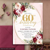 Boho Blush Burgundy Gold Roses 60th Birthday Kaart