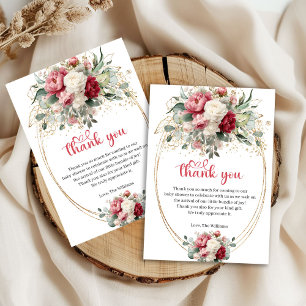 Boho Blush Burgundy Goud Bloemige Baby Shower Dank Bedankkaart