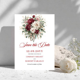 Boho Blush Burgundy Goud Save The Date Kaart