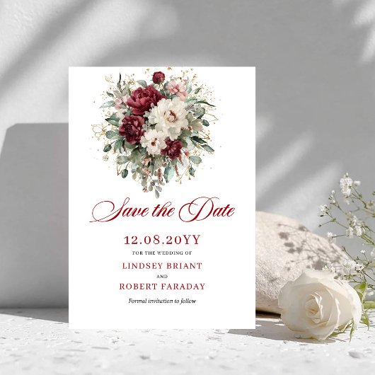Boho Blush Burgundy Goud Save The Date Kaart