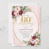 Boho Blush Burgundy Gouden Rozen 60e Verjaardag Kaart (Voorkant)