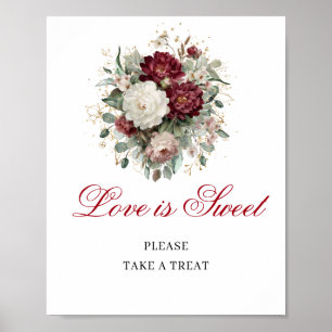 Boho Blush Burgundy Love is Sweet Tafelkaart Poster