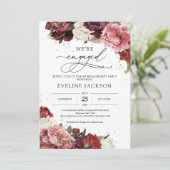 Boho Blush burgundy mauve bloemen peonies gold Inv Kaart (Staand voorkant)