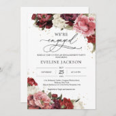 Boho Blush burgundy mauve bloemen peonies gold Inv Kaart (Voorkant / Achterkant)