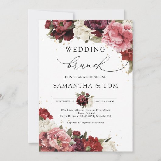 Boho Blush burgundy mauve peonies bruiloft brunch Kaart (Voorkant)