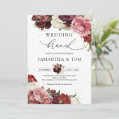 Boho Blush burgundy mauve peonies bruiloft brunch Kaart (Staand voorkant)