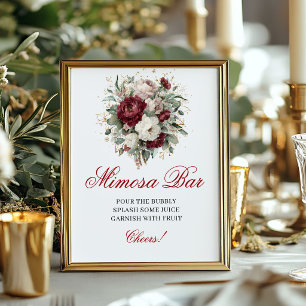 Boho Blush Burgundy Mimosa Bar Tafelkaart Poster