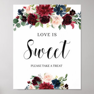 Boho Blush Burgundy navy floral love is een zoet t Poster