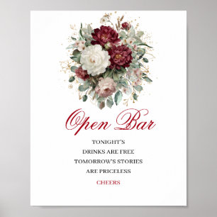 Boho Blush Burgundy Open Bar Huwelijksbord Poster