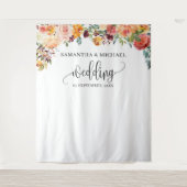 Boho Blush burgundy oranje bloem bruiloft achtergr Wandkleed (Voorkant)