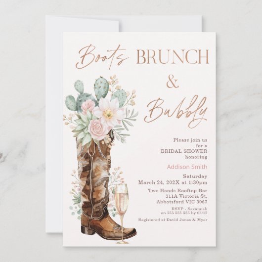 Boho Blush Cacti Boots Brunch Bubbly Vrijgezellenf Kaart (Voorkant)