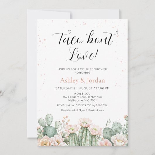 Boho Blush Cactus Taco 'Over Love Couples Bruids Kaart (Voorkant)