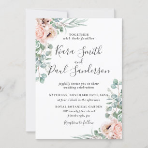 Boho Blush Dusty Pink Floral Eucalyptus Wedding Kaart