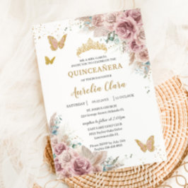 Boho Blush Dusty Roos Floral Pampas Quinceañera Kaart