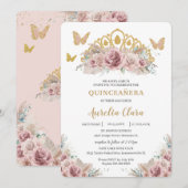 Boho Blush Dusty Roos Floral Pampas Quinceañera Kaart (Voorkant / Achterkant)