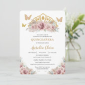 Boho Blush Dusty Roos Floral Pampas Quinceañera Kaart (Staand voorkant)