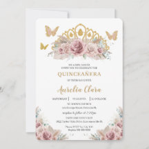 Boho Blush Dusty Roos Floral Pampas Quinceañera