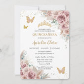 Boho Blush Dusty Roos Floral Pampas Quinceañera Kaart (Voorkant)