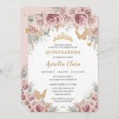 Boho Blush Dusty Roos Floral Pampas Quinceañera Kaart (Voorkant / Achterkant)