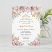 Boho Blush Dusty Roos Floral Pampas Quinceañera Kaart (Staand voorkant)