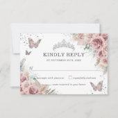 Boho Blush Dusty Roos Floral Pampas Quinceañera RSVP Kaartje (Voorkant)