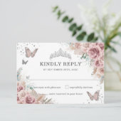 Boho Blush Dusty Roos Floral Pampas Quinceañera RSVP Kaartje (Staand voorkant)