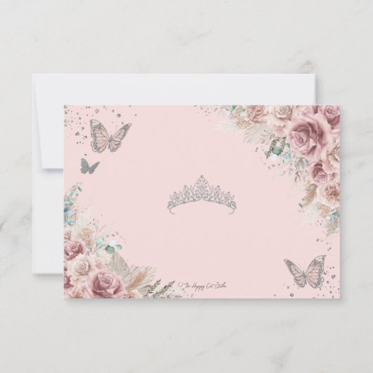 Boho Blush Dusty Roos Floral Pampas Quinceañera RSVP Kaartje (Achterkant)