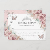 Boho Blush Dusty Roos Floral Pampas Quinceañera RSVP Kaartje (Voorkant / Achterkant)