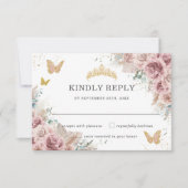 Boho Blush Dusty Roos Floral Pampas Quinceanera RSVP Kaartje (Voorkant)