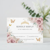 Boho Blush Dusty Roos Floral Pampas Quinceanera RSVP Kaartje (Staand voorkant)